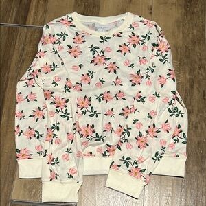 Draper James Cream and Pink Floral Crew Neck Pajama Top